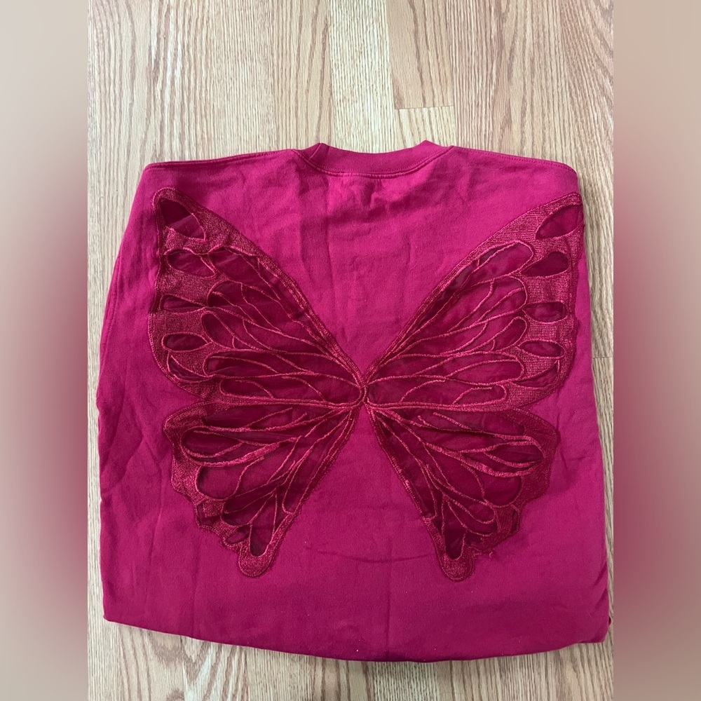 Tricia Fix Exclusive Butterfly Crewneck Sweatshirt in Red Raspberry Size XS - Picture 4 of 4
